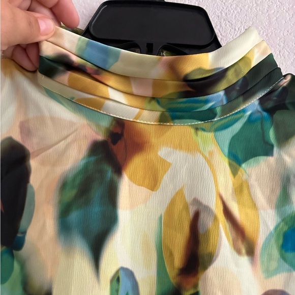 🆕Eloquii Satin Yellow and Green Sheath Dress with Bishop Sleeves 16🆕 - Picture 5 of 15